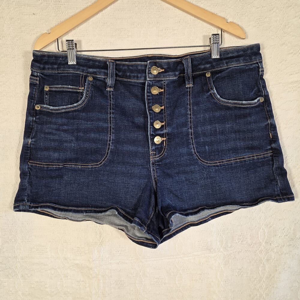 American Eagle Women's High Rise Shortie Shorts Plus Size 18 Button Up Front